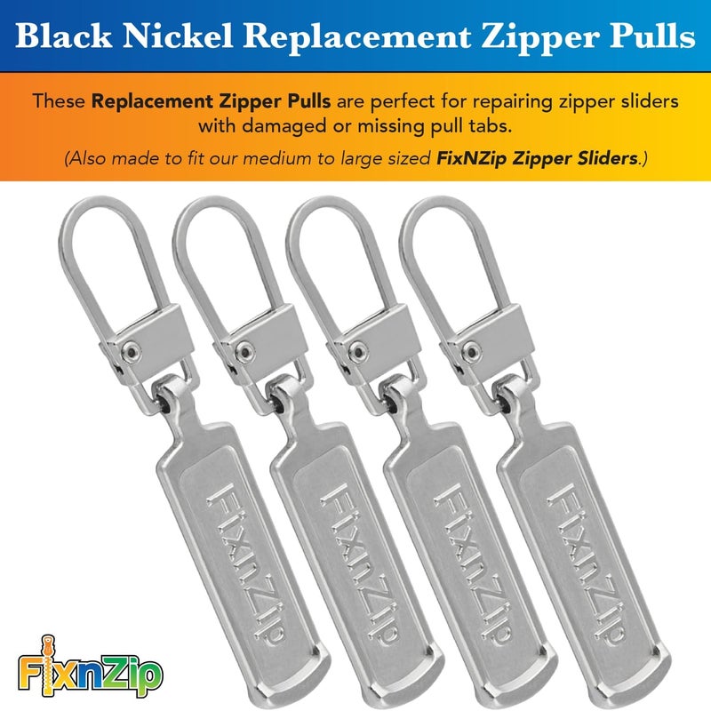 FixnZip Medium to Large Nickel Zipper Pull Replacements (4-Pack) | Universal Clip-On Pull Tabs for Zipper Repair, Sliders & Luggage, Jackets, Backpacks, Tents, Sleeping Bags & Outdoor Gear - Image 2